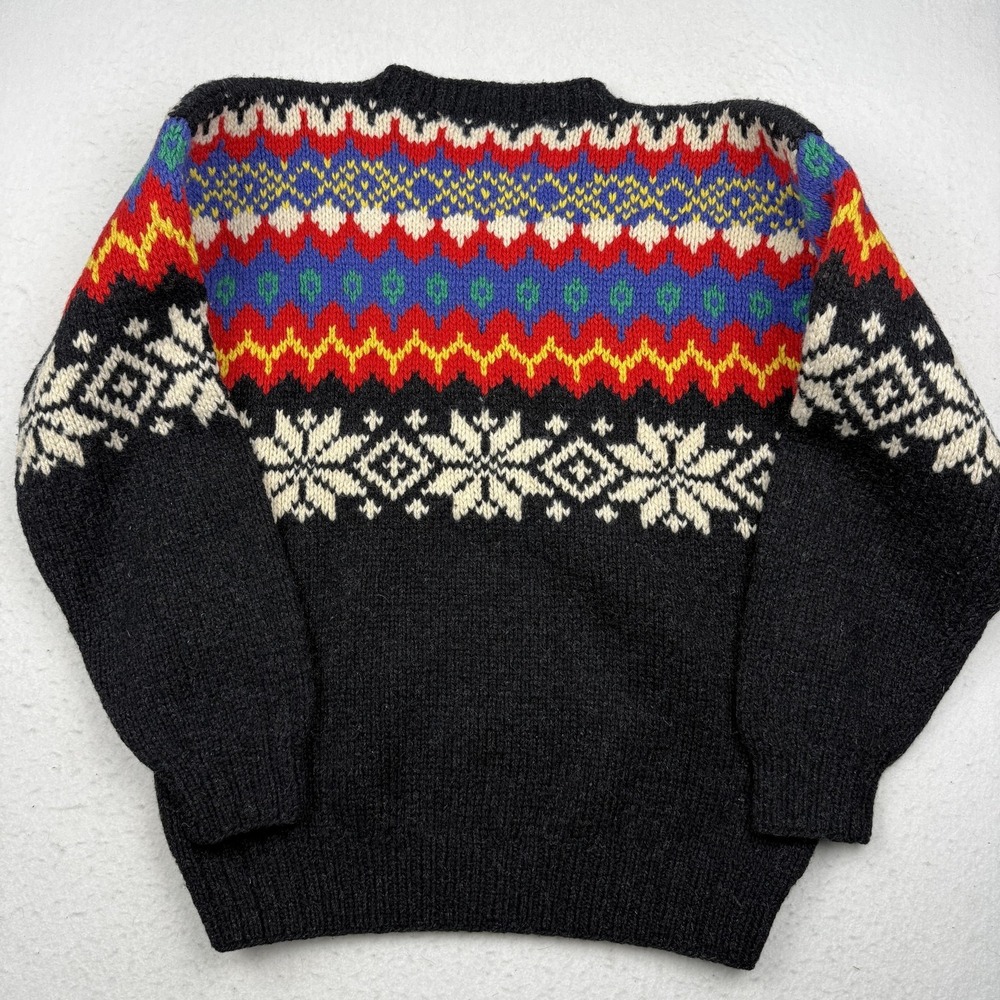 Cricket Sweater Mens Large Black Wool Fair Isle Ski Crewneck Heavyweight Knit - Picture 5 of 6